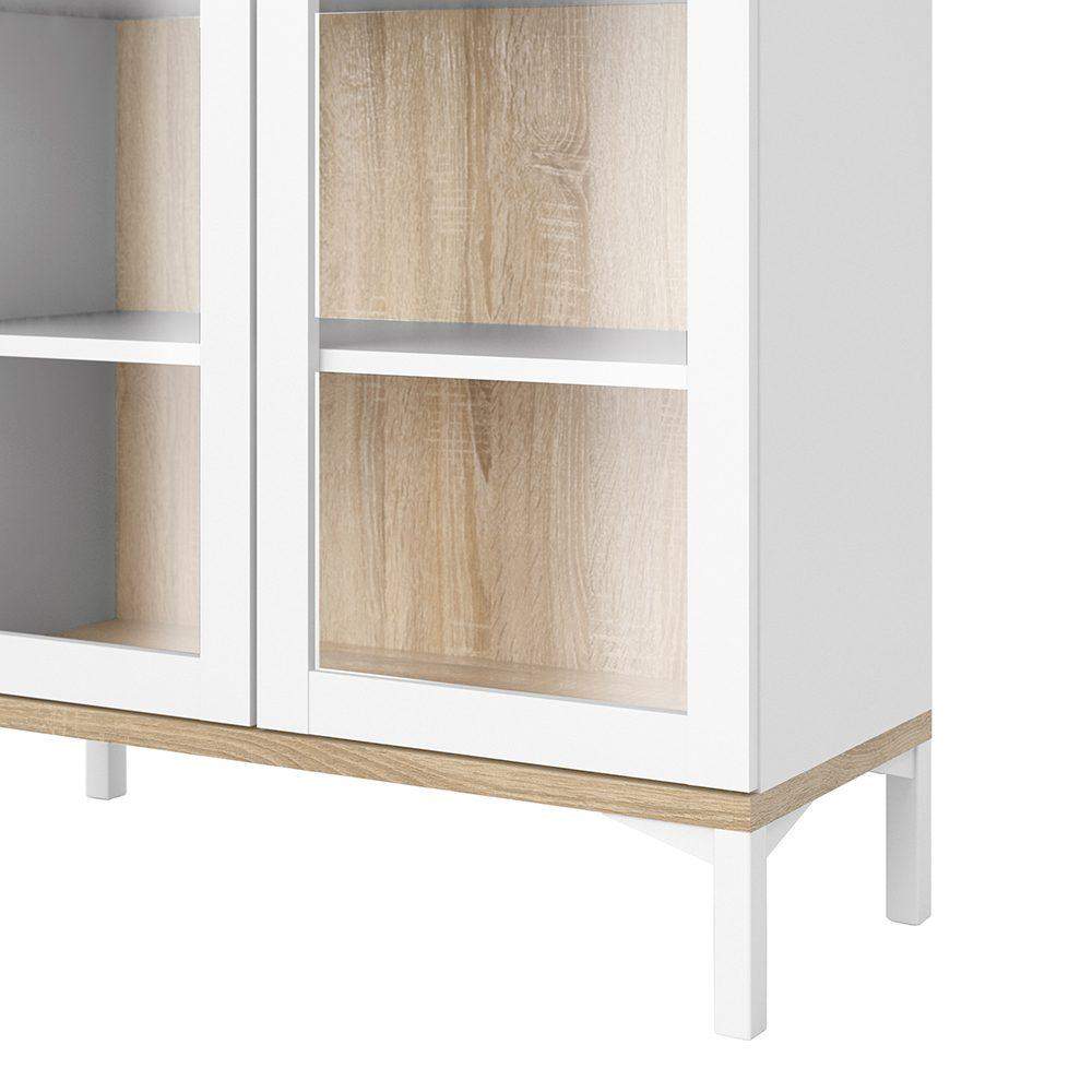 Roomers Glazed Display Cabinet 2 Doors in White and Oak