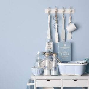 Kitchen wall painted with Earthborn Gingham