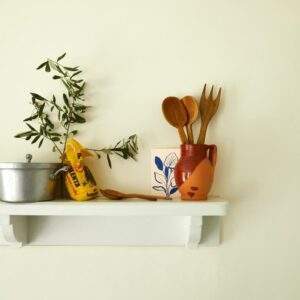 Sandy Castle Earthborn paint with kitchen shelf