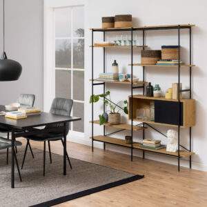 Angus Large Black & Oak Bookcase