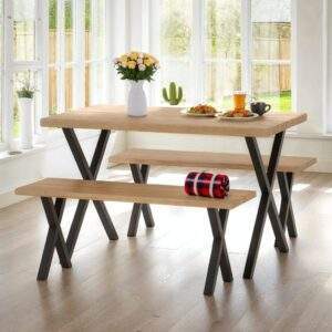 Buxton Dining Bench Set – Light Oak Effect & Black
