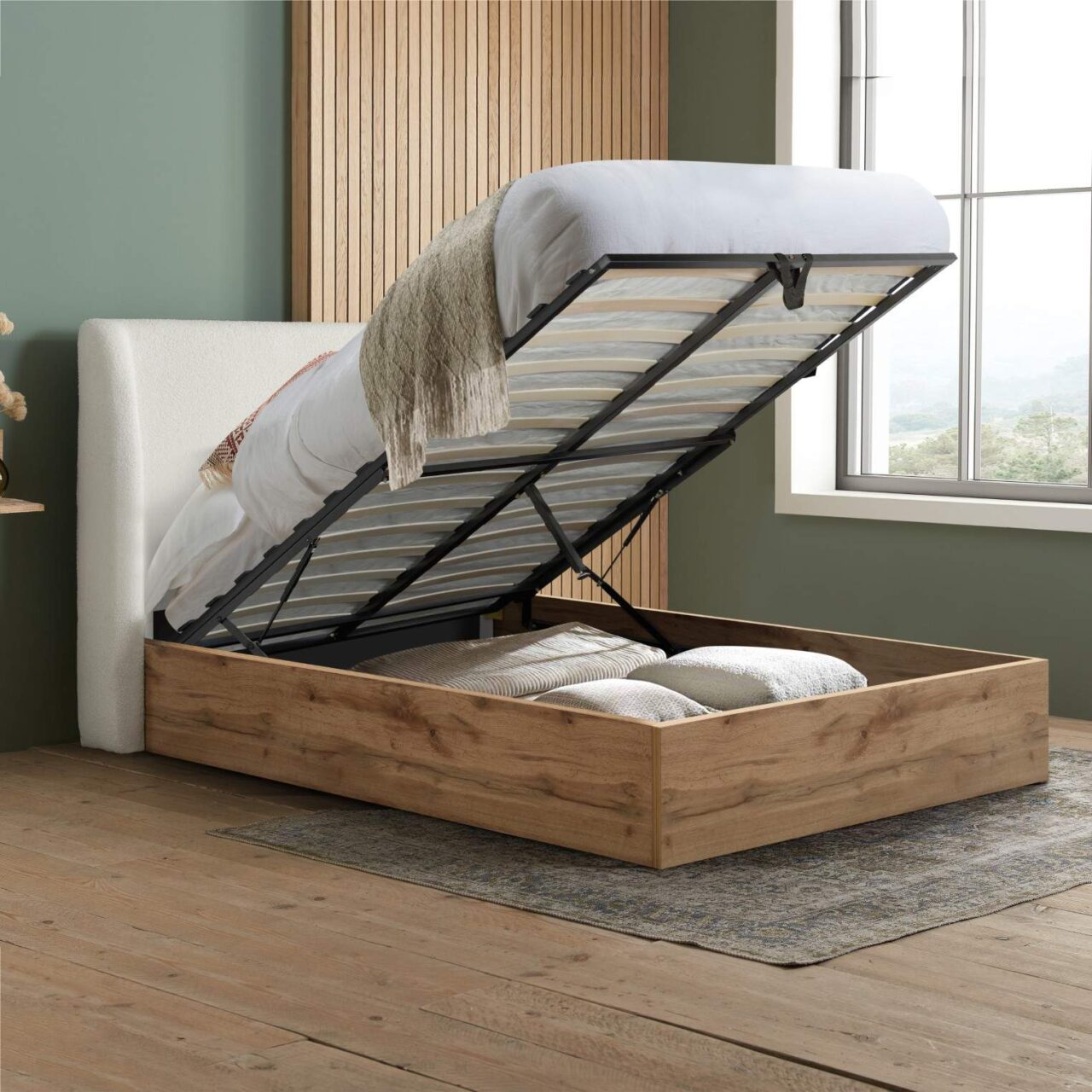 Halfden Double Ottoman Bed - White