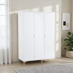 Miami 3 door wardrobe - White and gold
