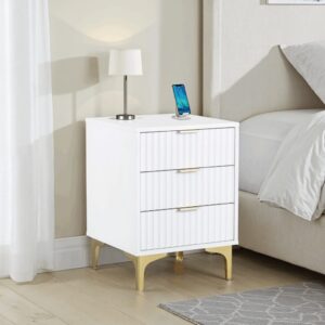 Miami 3 drawer bedside - White and gold