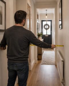 Person measuring hallway